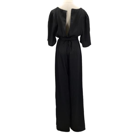 LULU'S SZ L Black Fabulous Class Short Sleeve Wide-Leg Belted Jumpsuit NEW B76 - Picture 4 of 11